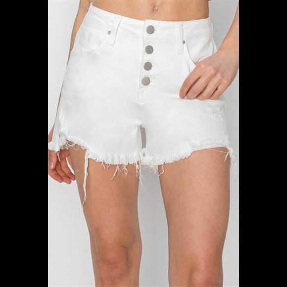 Risen Pants - NWT RISEN Button Fly Frayed Hem Denim Shorts, White, Vacation, Sizes S - XL